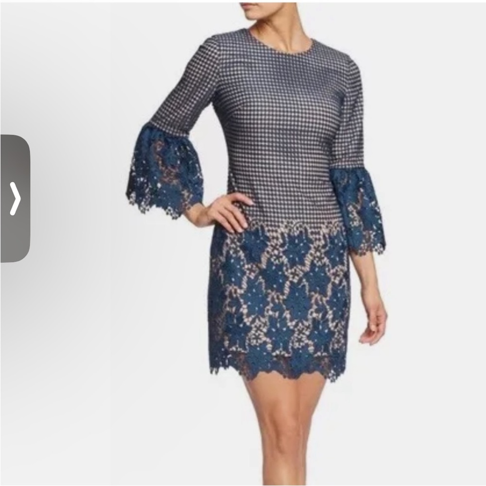 Dress The Population Lace Bell Sleeve  Mini Dress, Size XS